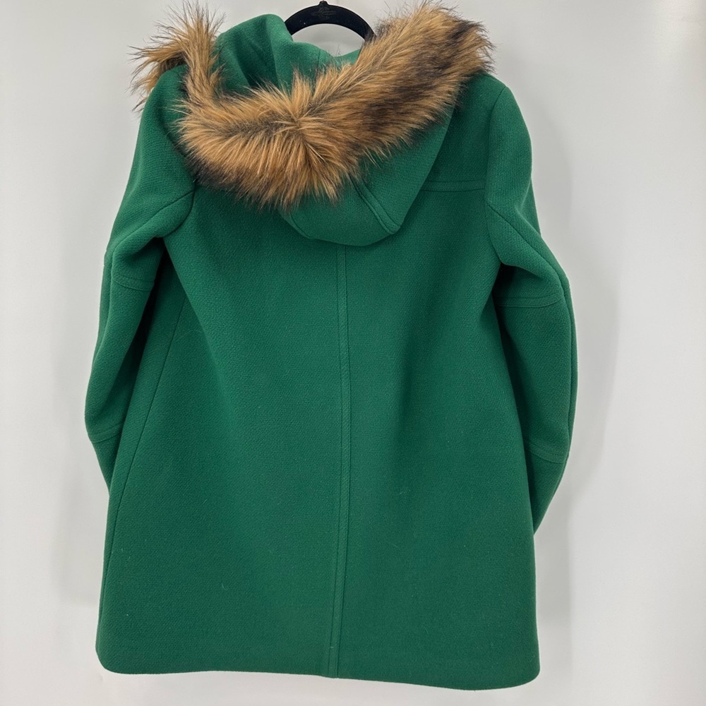 J. Crew Green Stadium Cloth Nello Gori Wool Pea Coat with Faux Fur Trim 8 Winter - Picture 6 of 7